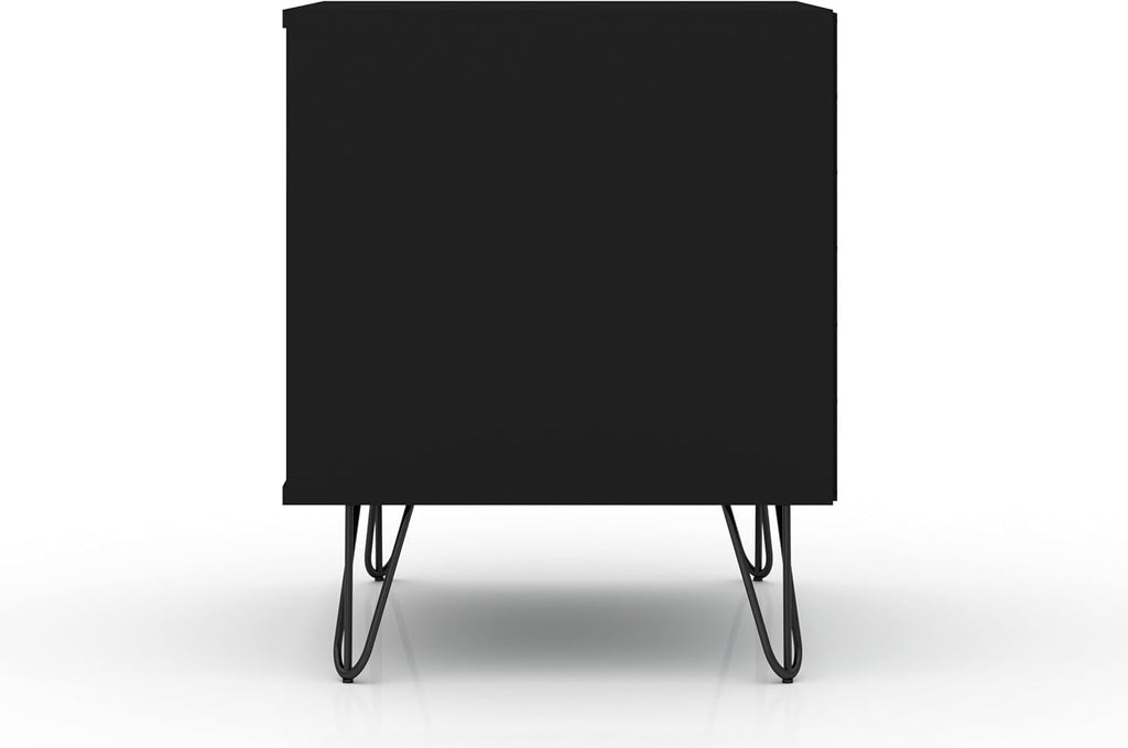 Manhattan Comfort Rockefeller Nightstand with Drawers, Mid Century Modern Bedside Table, Minimalist Display and Storage Organizer, Ideal for Bedroom and Living Room, Black