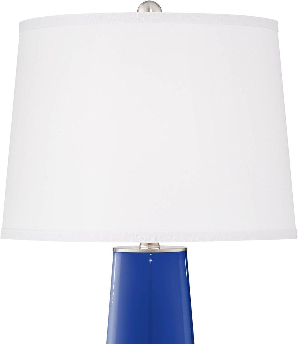 Color + Plus Leo 29 1/2' Tall Cylinder Modern Coastal End Table Lamps Set of 2 Dazzling Blue Brushed Nickel Finish Glass White Shade Living Room Bedroom Bedside Nightstand House Office Home Reading