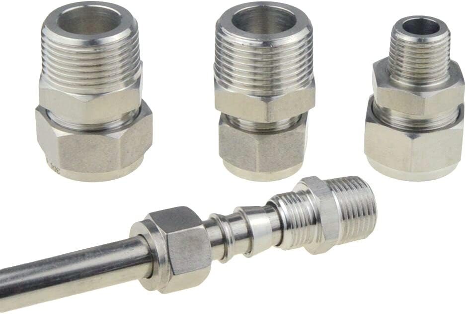 Hose Adapter,Tap Connector,SS Compression Pipe Adapter Tube Ferrule Air Fitting Connector Stainless Steel 304-PL-NPT(Pl bspt 1,A-1 Inch OD Tube)