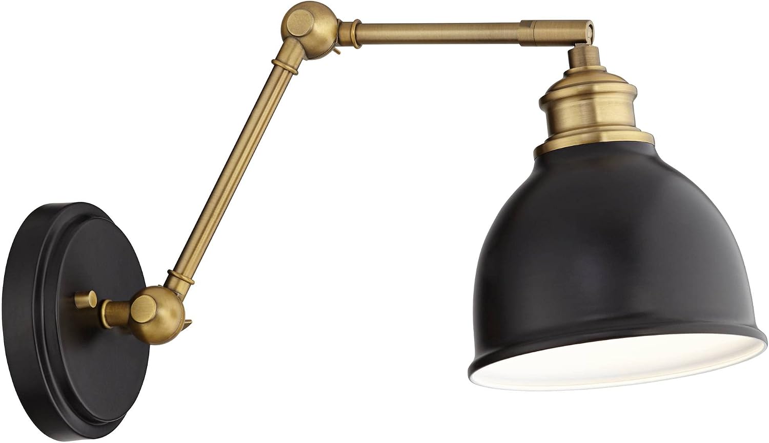 Barnes and Ivy Sania Modern Adjustable Swing Arm Wall Lamps Set of 2 Black Brass Hardwire Light Fixture Up and Down Metal Shade for Bedroom Bedside House Reading Living Room Home Dining