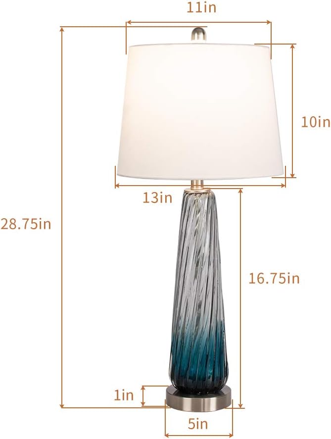 Maxax 29' Coastal Glass Table Lamps Set of 2, Modern Blue Bedside Lamps for Living Room 3 Way Dimmable Tall Glass Bedroom Lamp for Nightstand