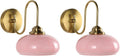 KCO Lighting Pink Wall Sconce Brushed Gold Bathroom Light Fixtures Glass Globe Wall Light Mid Century Modern Wall Sconce Vintage Bathroom Sconces Wall Lighting Set of 2