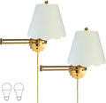 Royal Designs, Inc. Set of 2 Scalloped Swing-Arm Dimmable Wall Lamp - Brushed Satin Brass Lamp with Linen Eggshell Scallop Hardback Lampshade