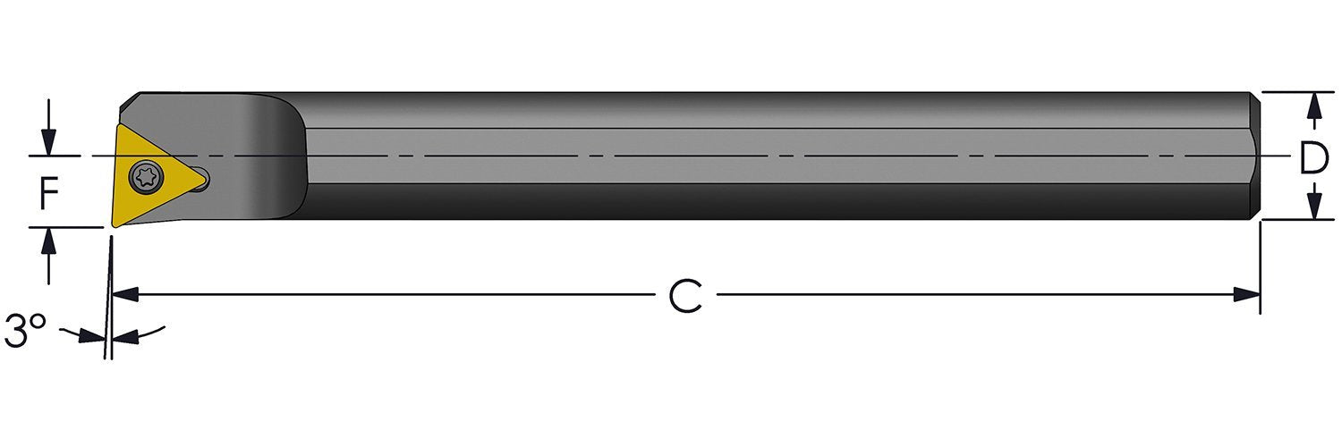 Ultra-Dex S08M STUCR2 Steel Boring Bar to Hold a Positive TCMT 21.51 at -3 Degree Lead, Right Hand, No Coolant, 0.500' x 6', 0.560' Minimum Bore