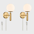 DIRYZON Modern Plug in Wall Light Dimmable Wall Sconces Set of 2 with Switch Brass Wall Sconce for Bedroom Bathroom,Opal Globe Glass
