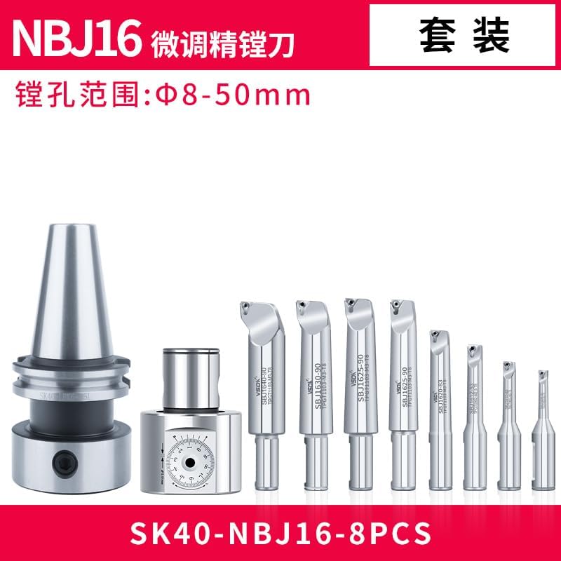 1pc Precision NBJ16 Boring Head System+BT30 M12 Holder +8pcs 16mm Boring Bar Boring Rang 6-51mm Boring Tool Set(SK40-NBJ16-8PCS)