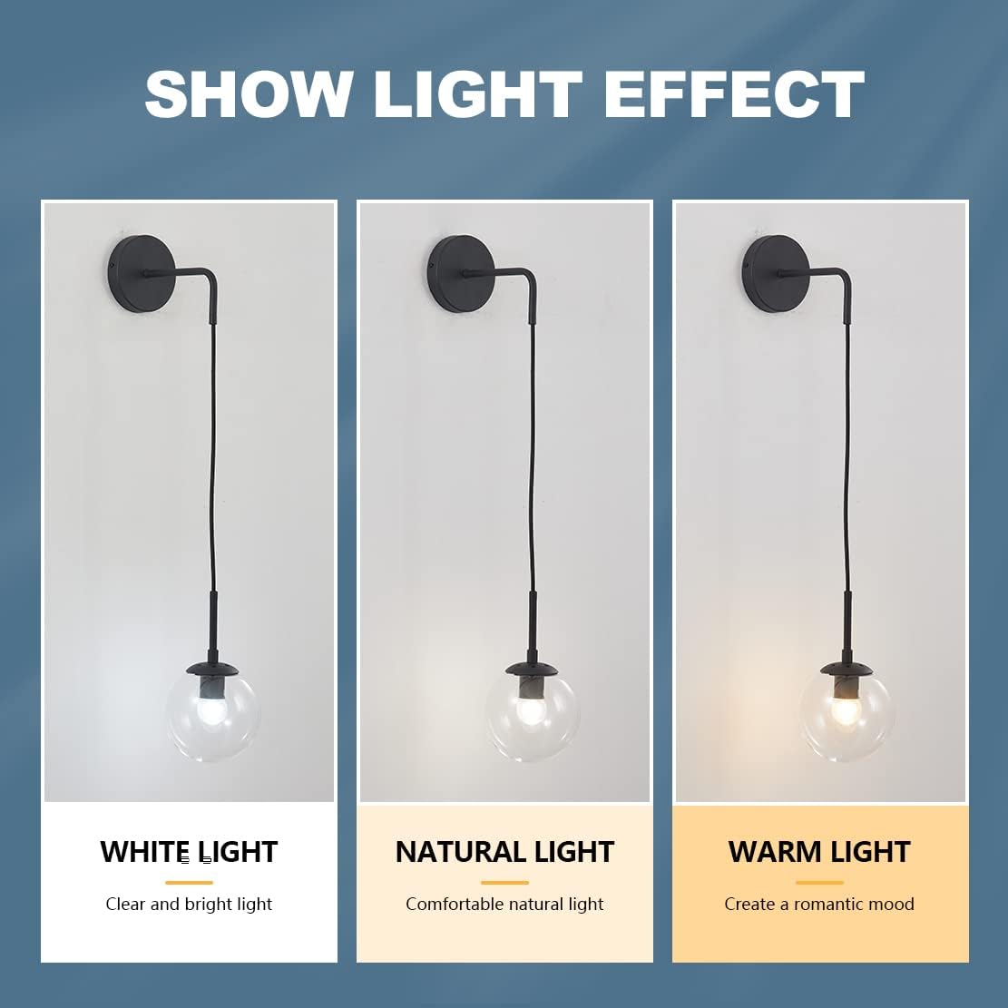 BOKT Mid Century Modern Black Wall Sconce Light Set of Two Clear Glass Globe Ball Wall Lighting Set of 2 Minimalist Adjustable Bedside Wall Lamp 1-Light Vanity Bathroom Wall Light Fixture (Clear)