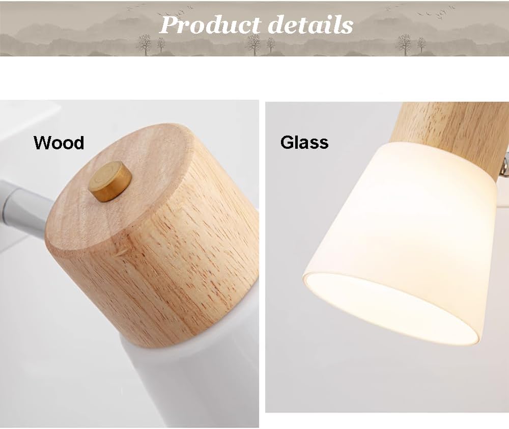 Modern Decor Headboard Lamp Set of 2 Bedroom Wall Mounted Reading Lamp Glass Sconces Light Fixtures Wood Wall Lighting Fixture Lamps for Living Room Kitchen Mirror Vanity Hallway Stairs