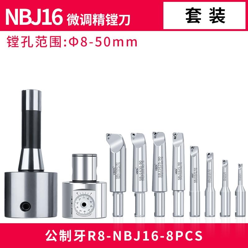 1pc Precision NBJ16 Boring Head System+BT30 M12 Holder +8pcs 16mm Boring Bar Boring Rang 6-51mm Boring Tool Set(MM-R8-NBJ16-8PCS)