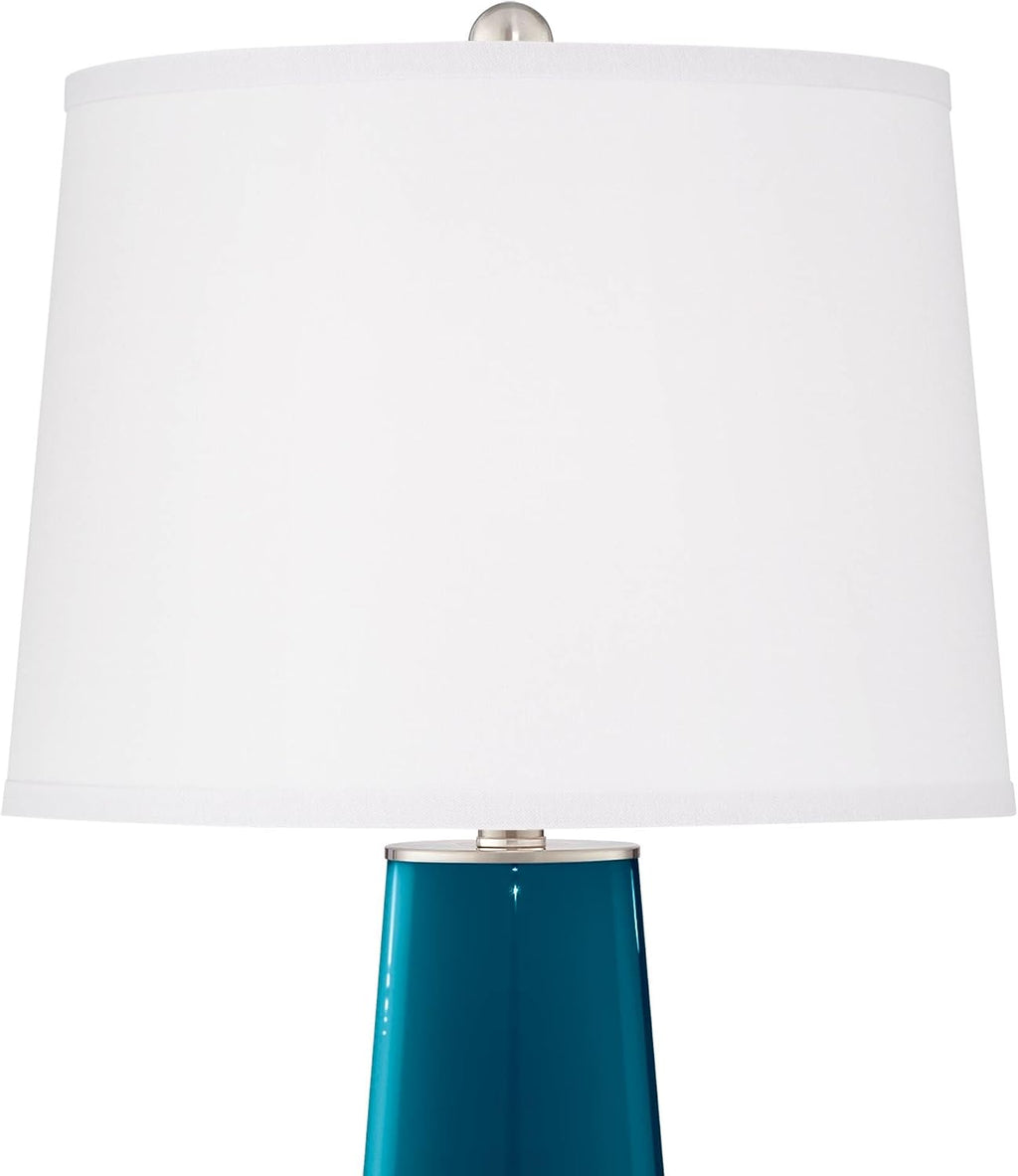 Color + Plus Leo 29 1/2' Tall Cylinder Modern Coastal End Table Lamps Set of 2 Oceanside Blue Brushed Nickel Finish Glass White Shade Living Room Bedroom Bedside Nightstand House Office Home Reading