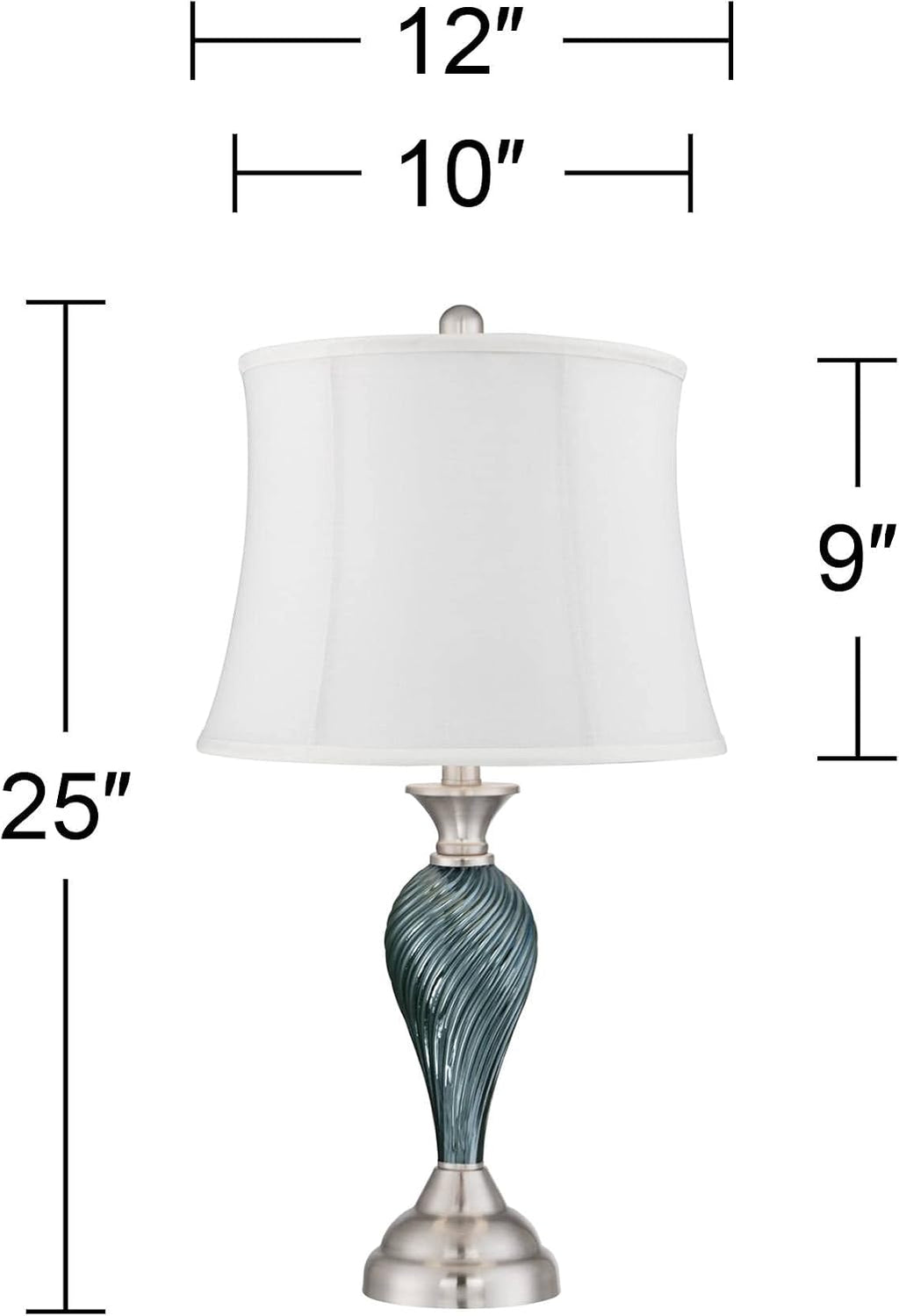 Regency Hill Arden 25' High Twist Modern Coastal Table Lamps Set of 2 Green-Blue Glass White Shade Living Room Bedroom Bedside Nightstand House Office Home Reading Kitchen Entryway Console Family
