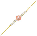 14k Tri-Color Sweet 15 Anos Quinceanera Gold CZ Bar Bracelet 7' With 0.5' Extension