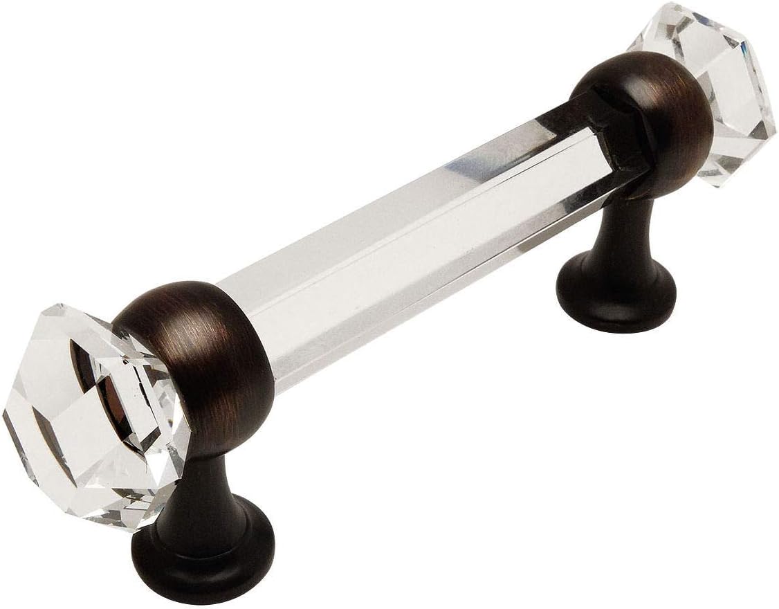 Cosmas 10 Pack 6393ORB-C Oil Rubbed Bronze with Clear Glass Cabinet Handle Pull - 3' Inch (76mm) Hole Centers