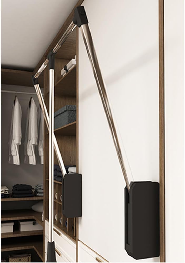 Pull Down Closet Rod, 60 lbs Load Capacity, Stainless Steel Adjustable 26-35 inches Soft-Close Wardrobe Lift Rail Organizer for Hanging Clothes, Two-way Buffering Side & Back Mounted Closet Rod
