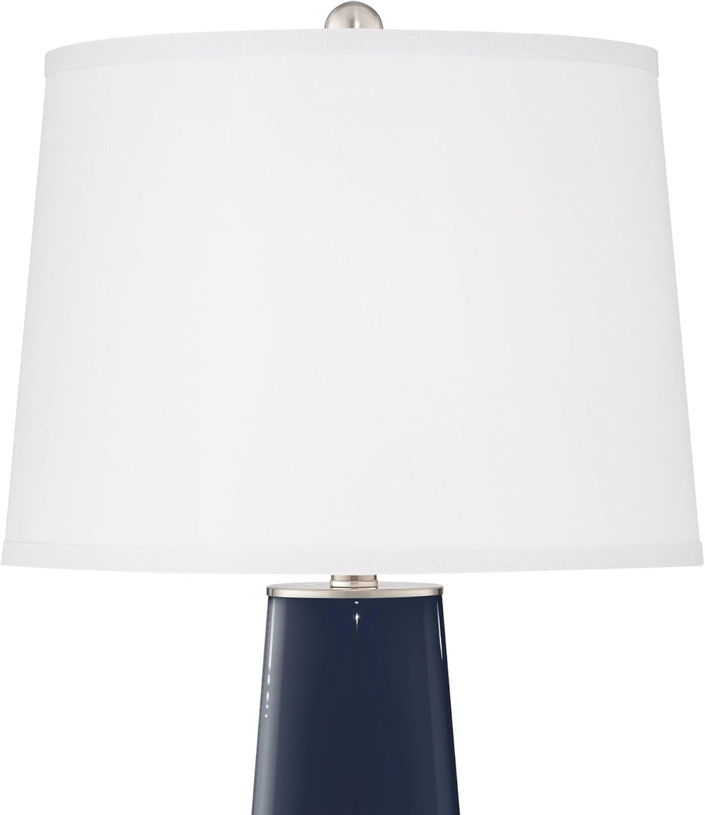 Color + Plus Leo 29 1/2' Tall Modern Coastal End Table Lamps Set of 2 Naval Blue Finish Glass Fabric White Shade Living Room Bedroom Bedside Nightstand House Office Family Reading Kitchen Entryway