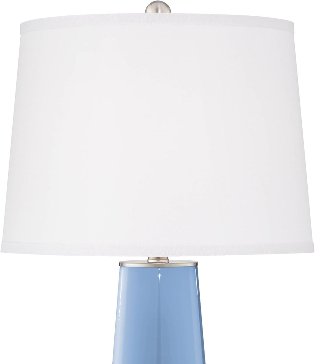 Color + Plus Leo Modern Table Lamps 29 1/2' Tall Set of 2 Placid Blue Glass Tapered Column Plain White Drum Shade Decor for Bedroom Living Room House Home Bedside Nightstand Office Family