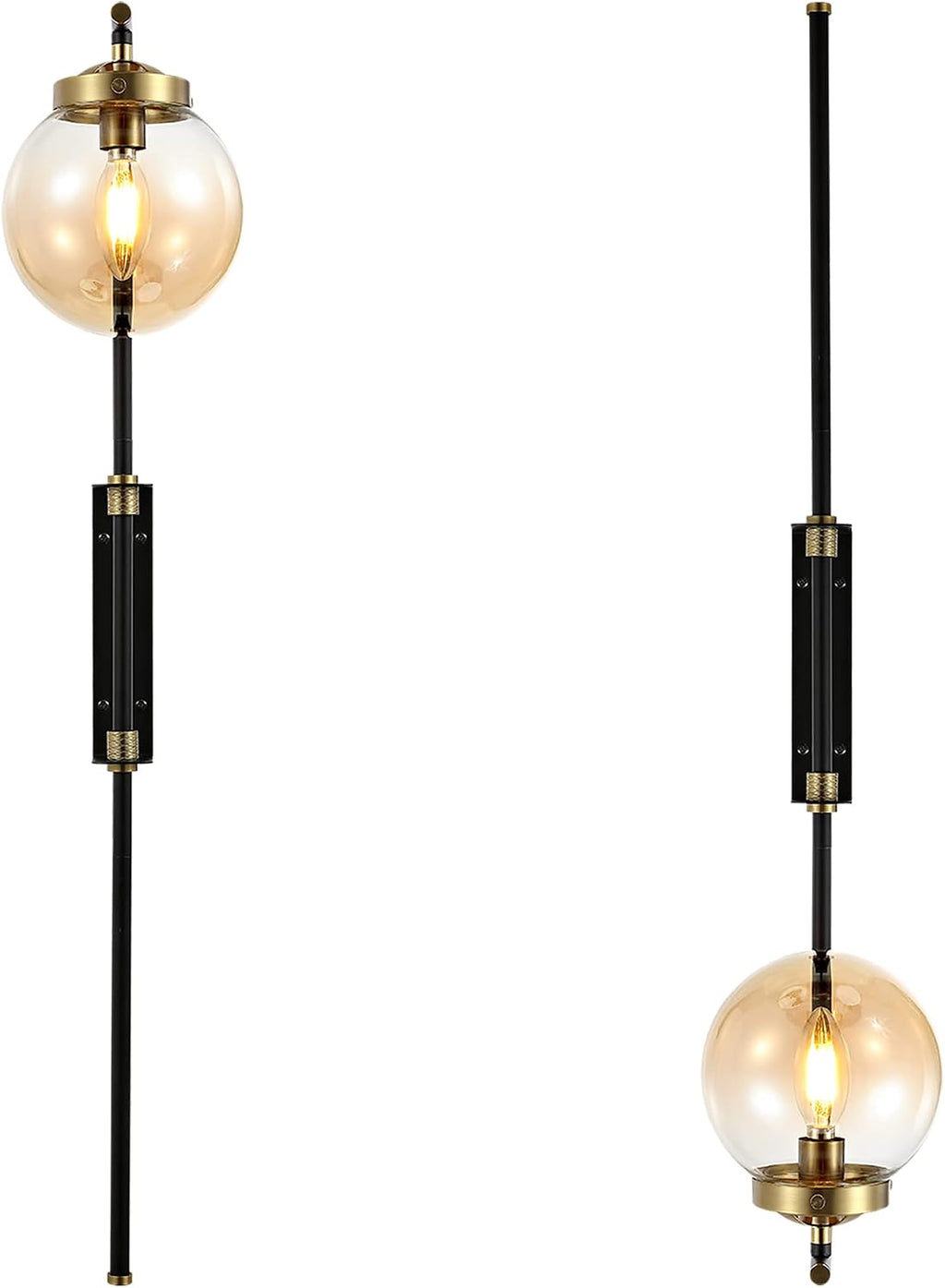 ELEHINSER Black Wall Sconces Set of 2 with Globe Shade, Modern Indoor Plug in Wall Lamps with Switch, Angle Adjustable Light for Bedroom Living Room Study Hallway Bedside