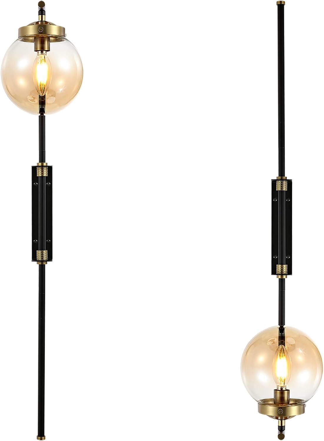 ELEHINSER Black Wall Sconces Set of 2 with Globe Shade, Modern Indoor Plug in Wall Lamps with Switch, Angle Adjustable Light for Bedroom Living Room Study Hallway Bedside