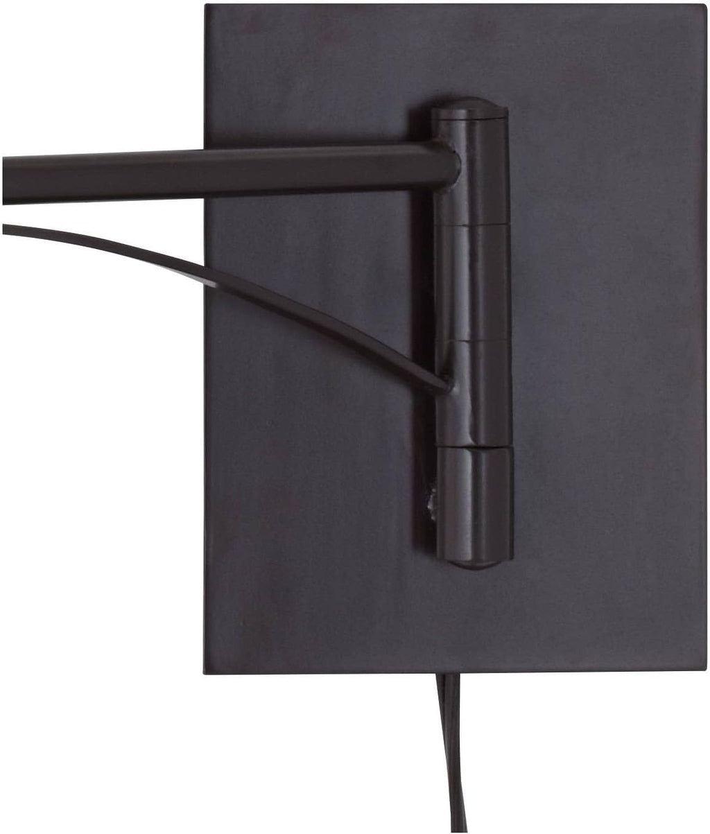 Franklin Iron Works Brinly Farmhouse Rustic Swing Arm Wall Lamps Set of 2 Matte Brown Metal Plug-in 12' Fixture Burlap Hardback Drum Shade for Bedroom Bedside Living Room Hallway Reading