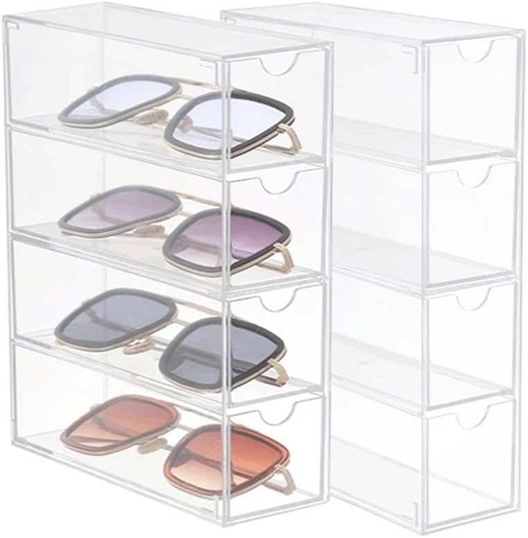 Eyeglasses Stand 4 Layers Large Glasses Organizer Box Glasses Storage Box Multifunctional Stackable Display Holder Reusable Acrylic Cosmetics Eyewear Display Rack
