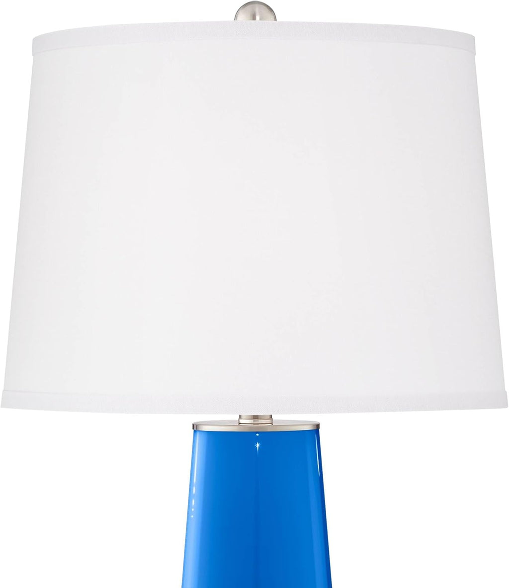 Color + Plus Leo Modern Table Lamps 29 1/2' Tall Set of 2 Royal Blue Glass Tapered Column Plain White Drum Shade Decor for Bedroom Living Room House Home Bedside Nightstand Office Family