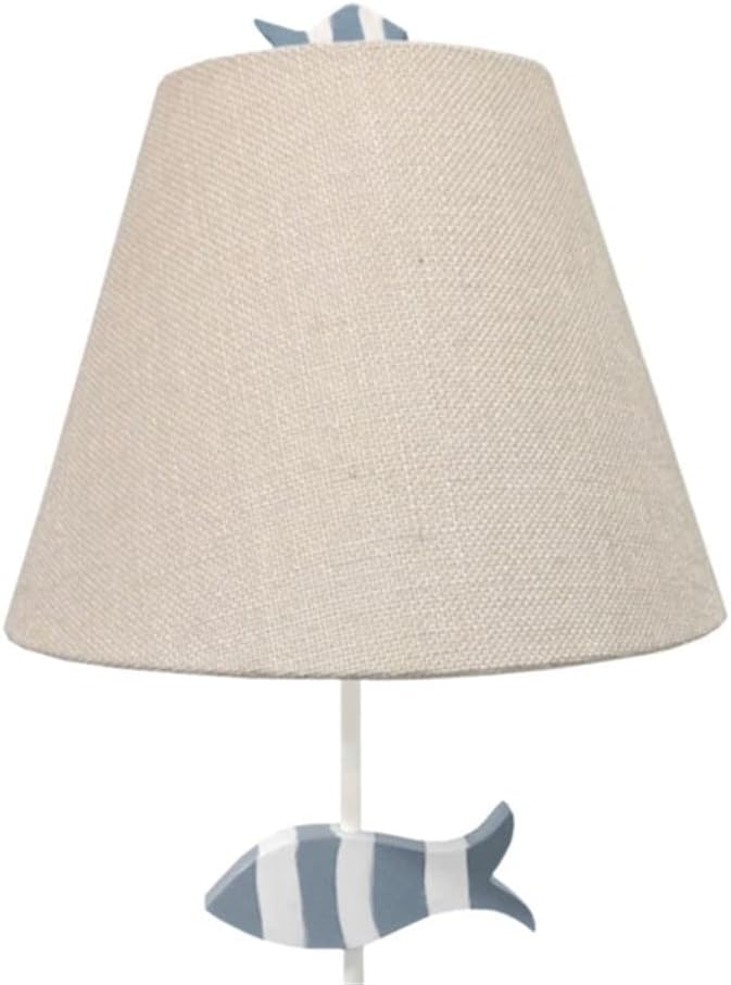 Pemberly Row 28-Inch Blue/White Coastal Table Lamps, Set of 2, Linen Shade, 3-Fish Base Design, 3-Way Switch, Modern Beach Style Lighting for Living Room, Bedroom, or Coastal Decor