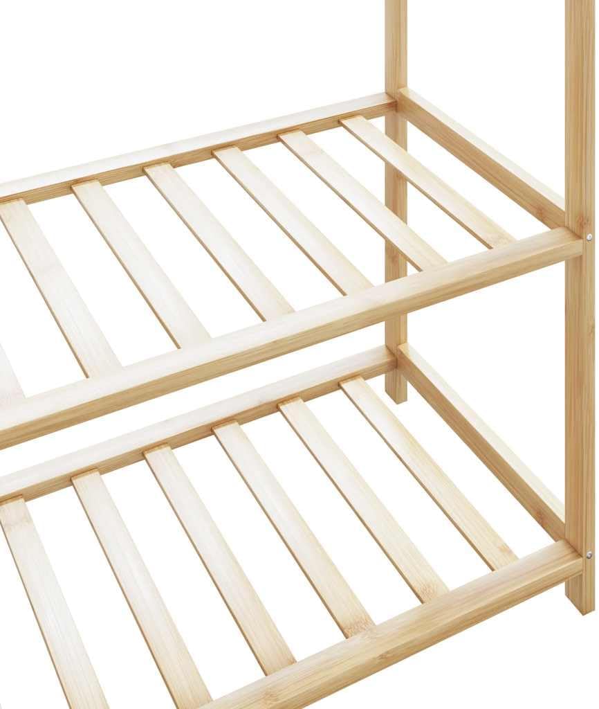 Bamboo Clothes Rack for Hanging Clothing, Freestanding Garment Organizer with Shelves, Ideal for Bedroom Storage