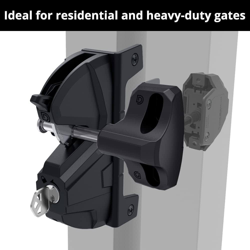 D&D Technologies LLD3KD LokkLatch Deluxe Series 3, Premium Privacy and Security Gate Lock, Key Lockable on Both Sides of Gate, for Square Gate Frame and Post, Metal, Wood, Vinyl Fences, Black