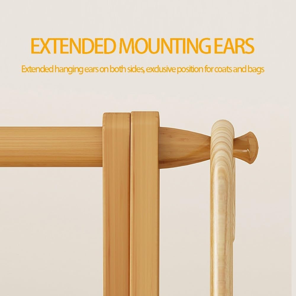 Bamboo Clothing Rack with Double Layer Storage Shelf, 160cm High Hanging Rail, Foldable Lightweight Garment Stand for Bedroom, Versatile Clothes nizer L:66/86/116CM