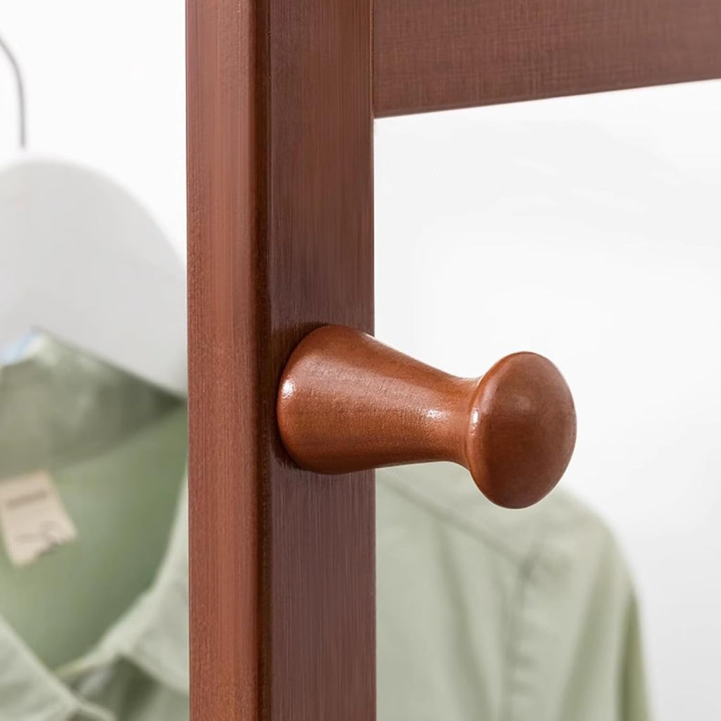 Garment Rack Bamboo Clothing Rack, Corner Coat Rack Stand Hall Trees For Entryway Bedroom And Living Room, Free Standing Clothes Hanging Rail With 2 Shelves, 3 Hooks And Pants Hanger(Color:Brown)