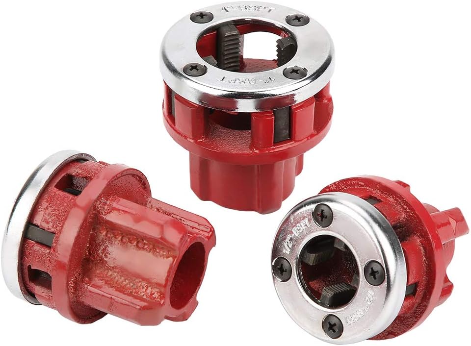 Manual Pipe Threader, Tap and Die Set, Plumber Pipe Cutting Kit, 0.5 0.75 1 1.25in Manual Thread Forming, Hand Tapping Tool Set, Plumbing Pipe Dies (Type 62A Three Heads)