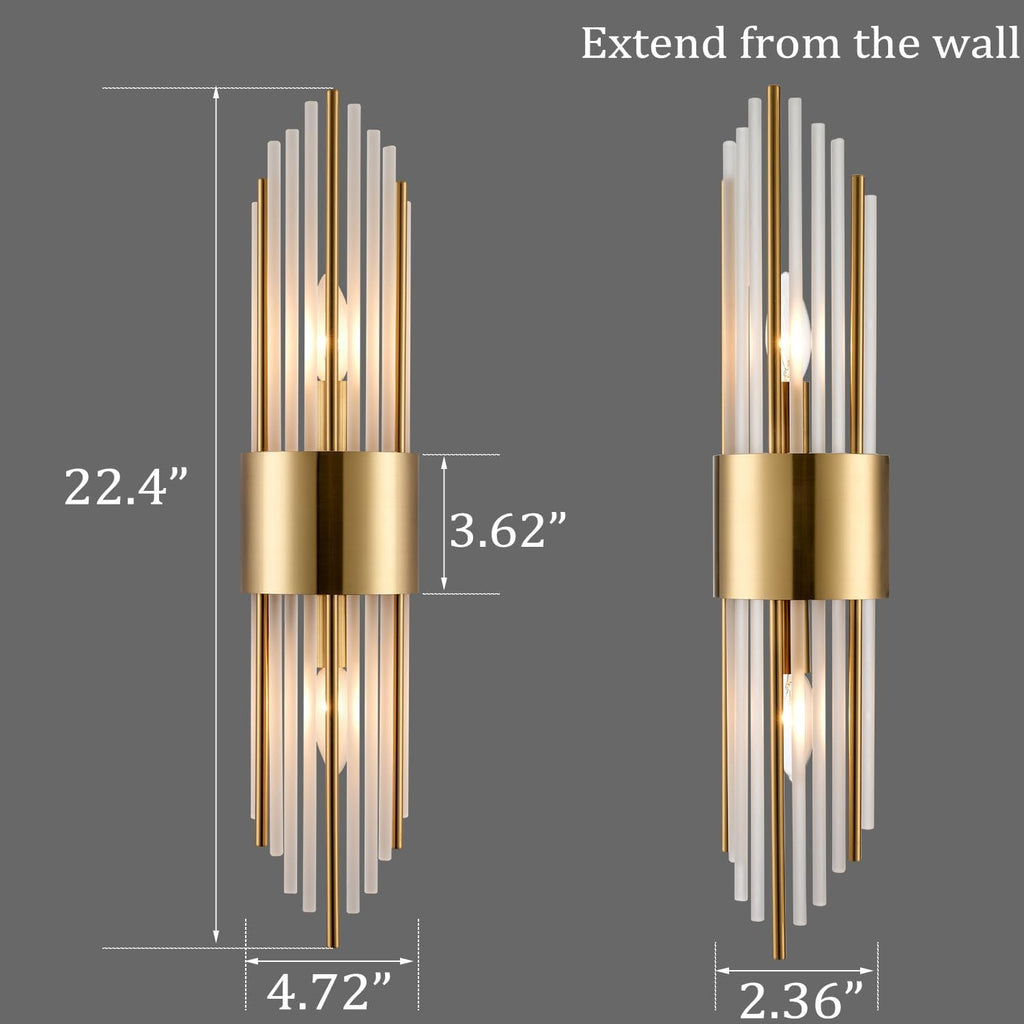 2-Light Modern Crystal Wall Sconces Titanium Gold Vanity Wall Light with Frosted Glass Luxury Set of 2 Wall Light Fixtures for Bedroom Living Room Dining Room Vanity Mirror Light