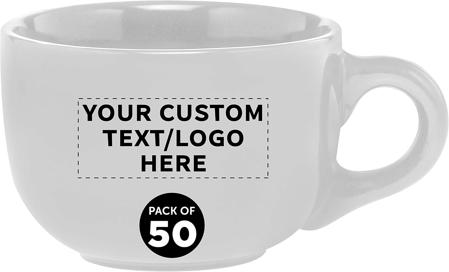 Custom Ceramic Cappuccino Mugs 18 oz. Set of 50, Personalized Bulk Pack - Perfect for Coffee, Tea, Espresso, Hot Cocoa, Other Beverages - White