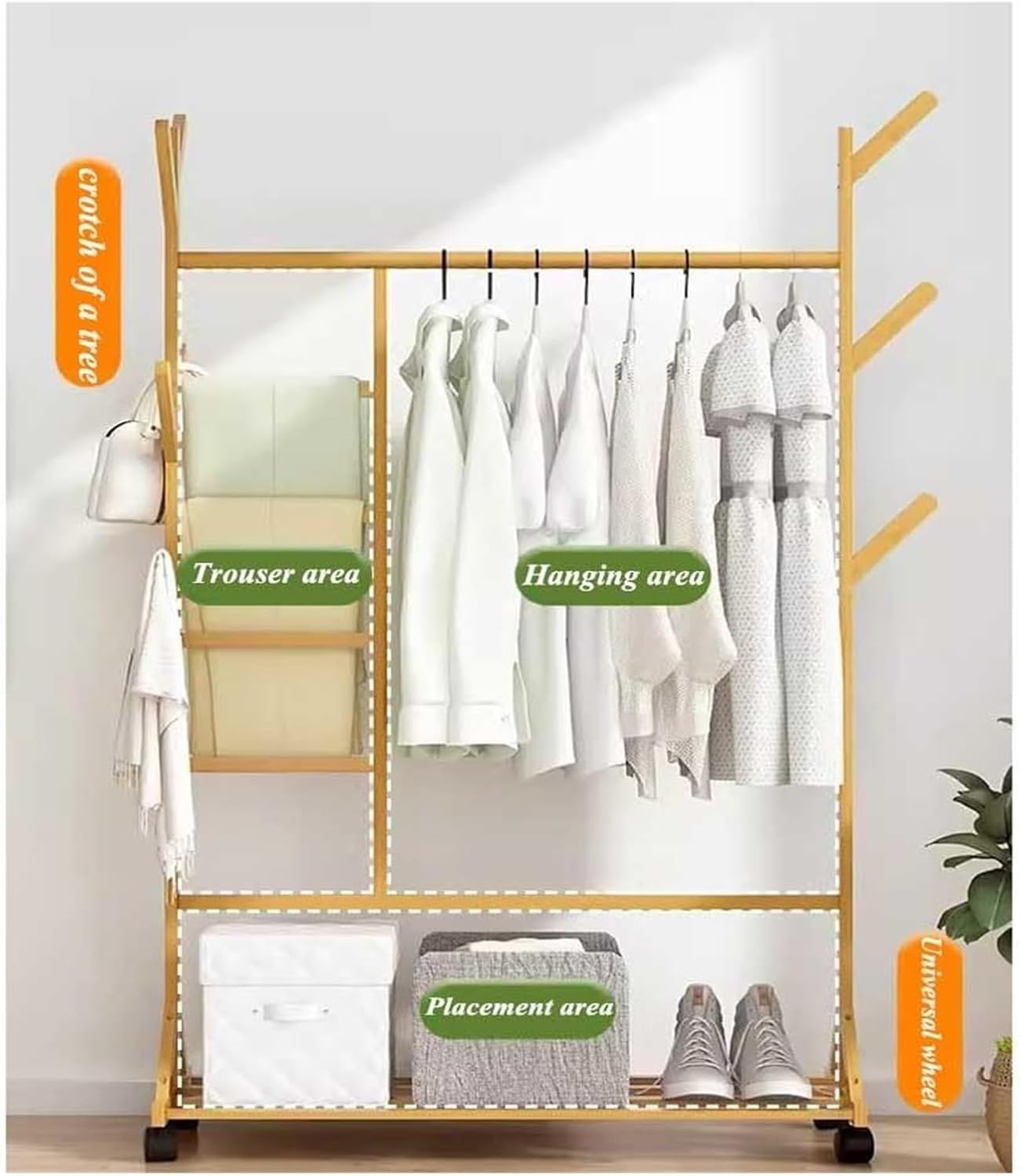 Clothes Rail Garment Rack Bamboo Coat Rack,Freestanding Home Drying Rack Floor Hanging Clothes Rack Hat Handbag Hanger Hall