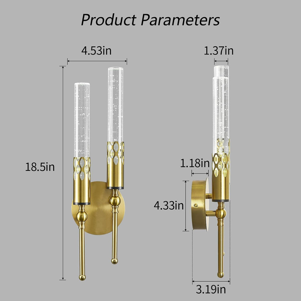 Modern Wall Sconces Set of Two 6000K Crystal Sconces Wall Lighting Vintage Black Gold Wall Mounted Lamp for Bedroom Living Room Hallway Bathroom Vanity Light Fixture