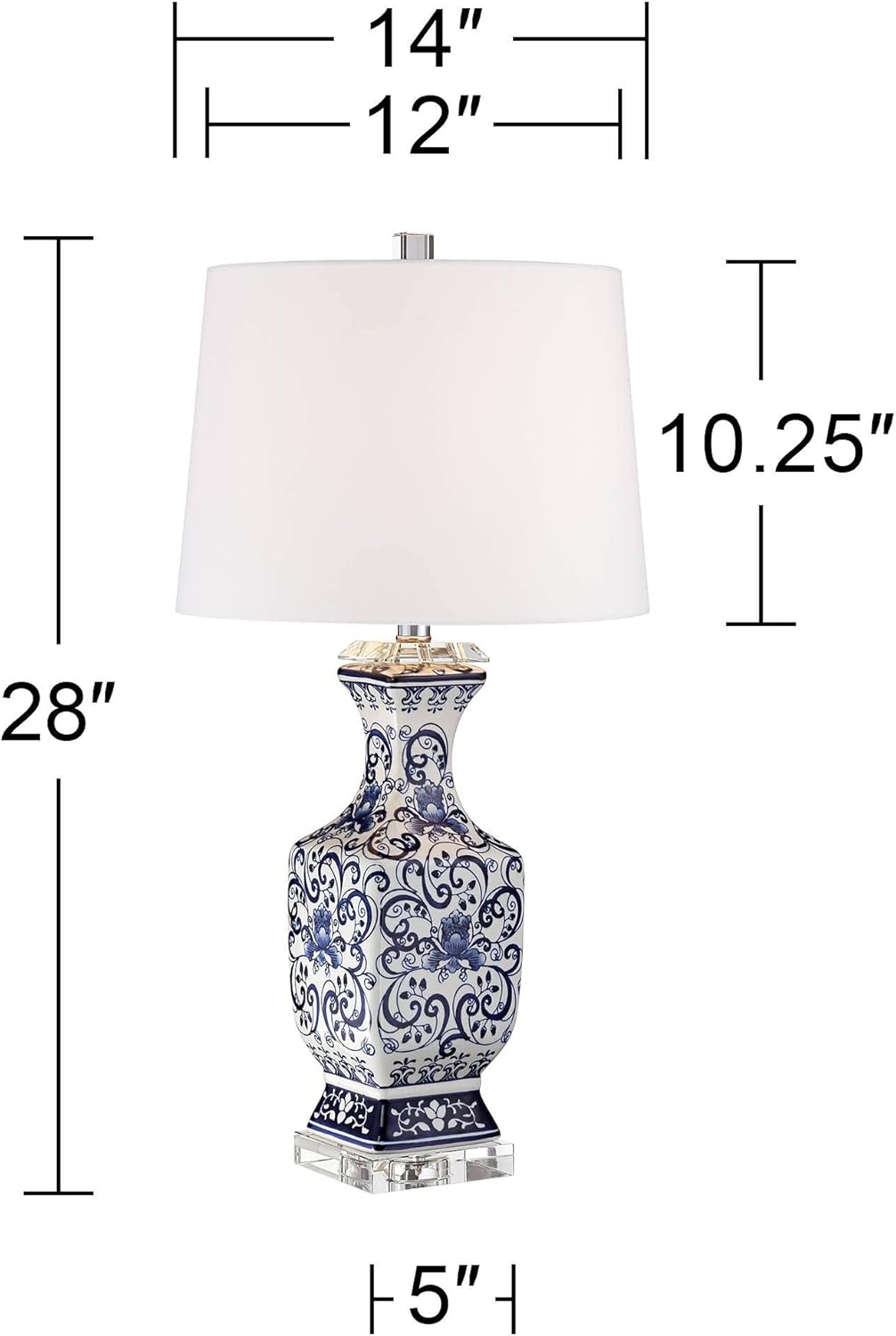 Barnes and Ivy Iris Vintage Asian Chinese Style Table Lamp 28' Tall Porcelain Blue Floral Jar Geneva White Drum Shade Cottage Core Decor for Living Room Bedroom House Bedside Nightstand Home Office