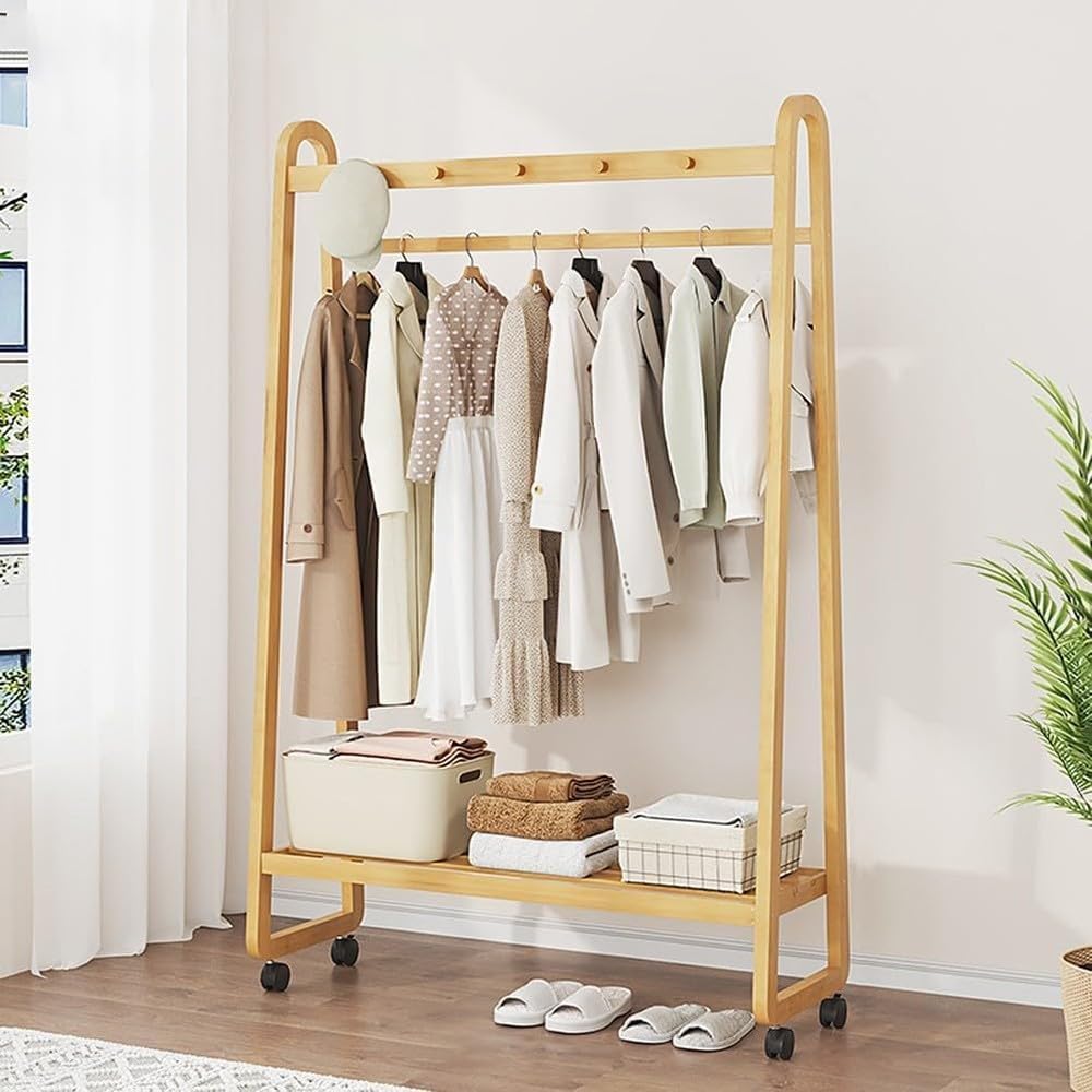 Slide Out Pants Rack Closet Hanger Bar Pull Trousers Tie Belts Scarf Racks Top Mounted Wardrobe Clothes for Closet Retractable,Bamboo Garment Rack with 5 Shelves for Clothes Coat Dress Pants