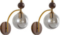 BOKT Modern Glass Globe Wall Sconce with 5.9' Smoke Grey Round Lampshade Small Wall Sconces Set of Two Farmhouse Wall Mounted Sconce Light Vintage Wooden Wall Lights for Bedroom Bathroom