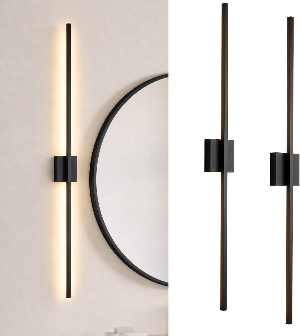 Wall Sconces Set of Two, 40 Inch Dimmable LED Wall Sconce Modern Black Sconces Set of 2 for Bathroom, Living Room, Bedroom, Hardwired 3000K (2 Pack)
