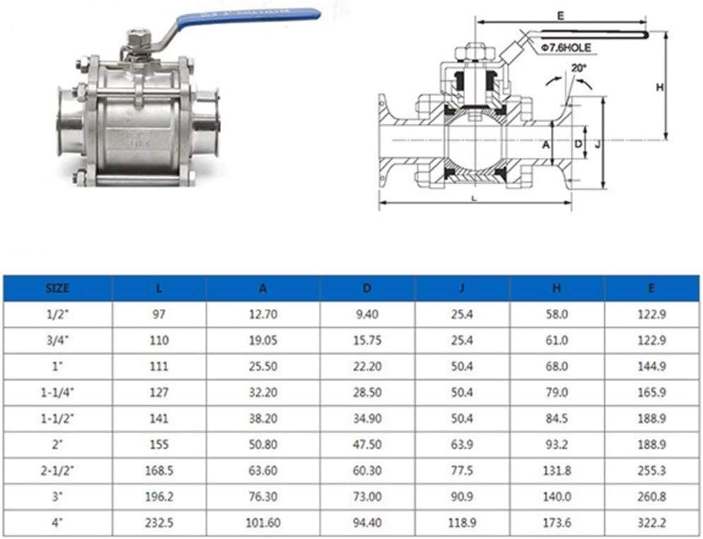 Garden Tap Connector Water Pipe Connectors, 1pcs 1/4',1/2',3/4',1' Stainless Steel 304 Sanitary Ball Valve,3 Three Piece 1.5' 50.5mm Tri Clamp Ferrule Type for Homebrew Diar(1')