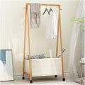 Foldable Clothes Hanging Rack, Bamboo Garment Rack On Wheels, for Bedroom Living Room, Space Saver,70 * 37 * 146cm