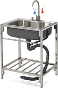 Kitchen Utility Sink,Freestanding Sink Single Bowl Stainless Steel Sink,Outdoor Garden with Hot and Cold Water Pipe Tap Suitable for