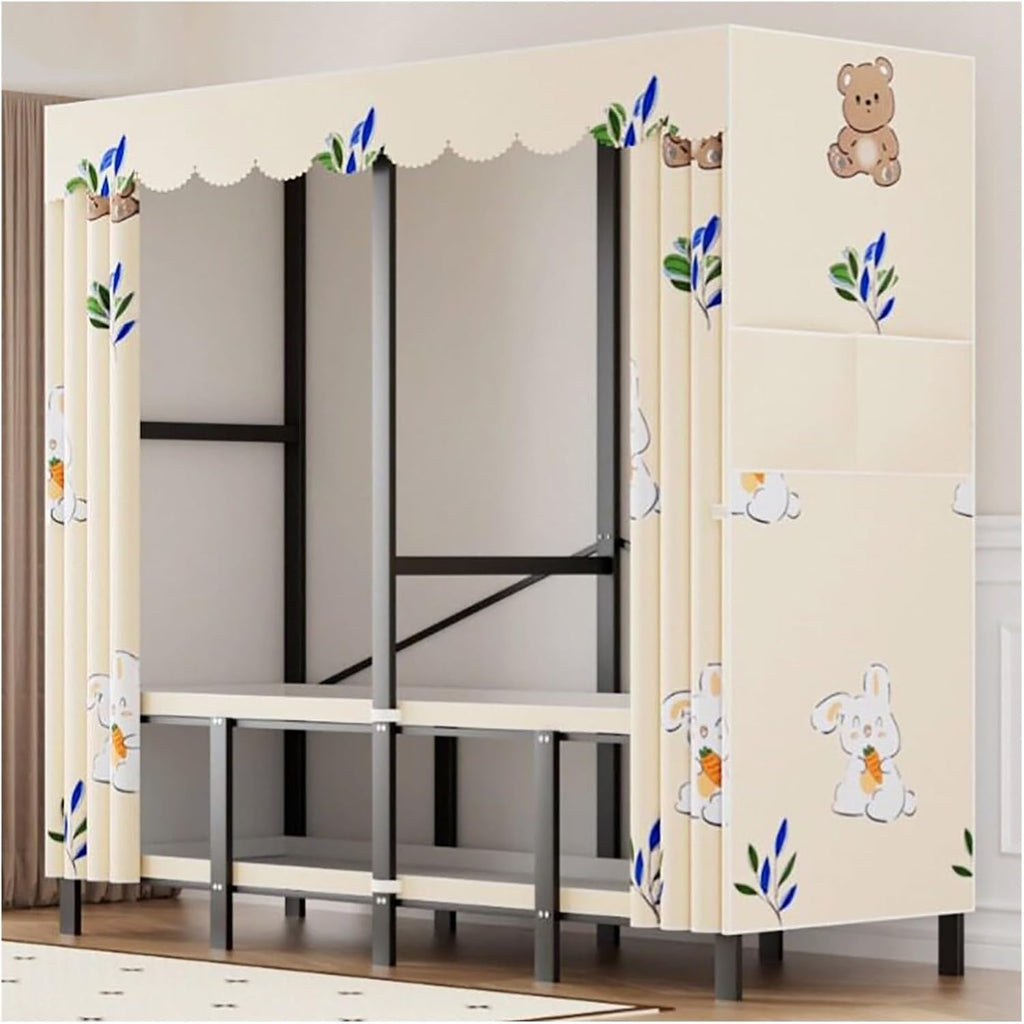 Foldable Closet Wardrobe With Cover, Heavy Duty Garment Racks For Hanging Clothes, Metal Covered Clothing Rack, Coat Armoire Storage For Bedroom(A,168X50X170cm)