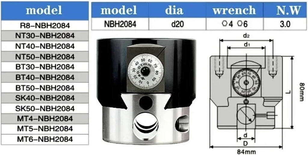 Boring Head NBH2084 Set Boring Head NBH BT30 BT40 BT50 NT30 NT40 NT50 R8 Boring Bar Boring Tool Set NBH2084 Boring(SK40 Tool Handle)