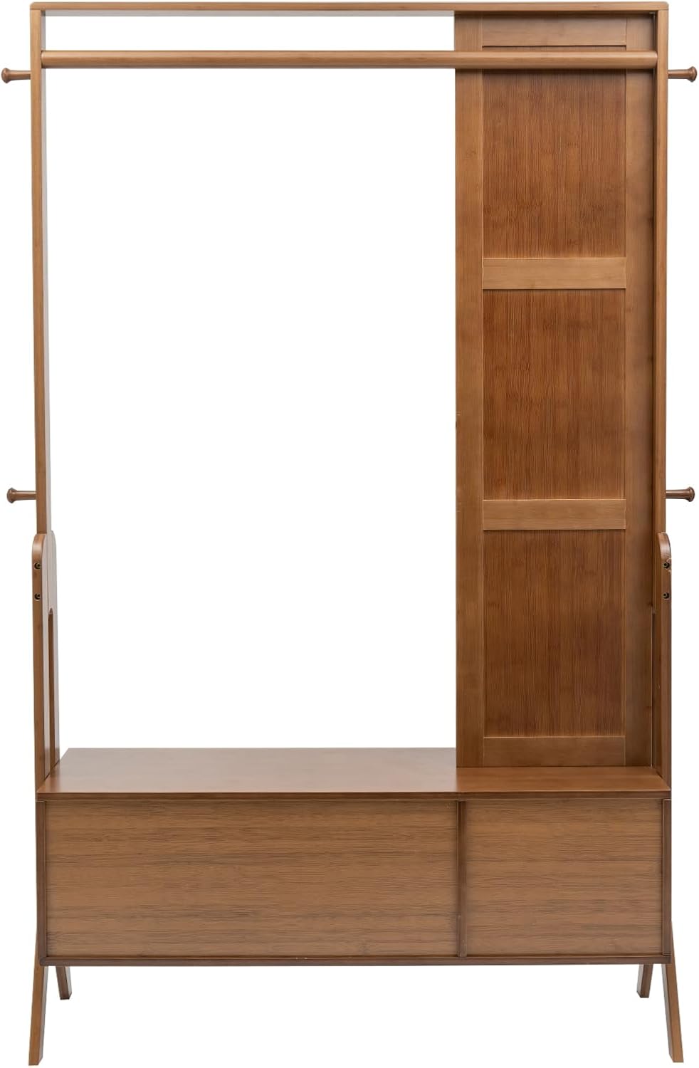 Bamboo Garment Rack Freestanding Closet Rack W/Mirror Drawer &Hooks, Freestanding Closet Organizer Clothing Rack, Coat Rack Wardrobe Closet for Bedroom, Living Room