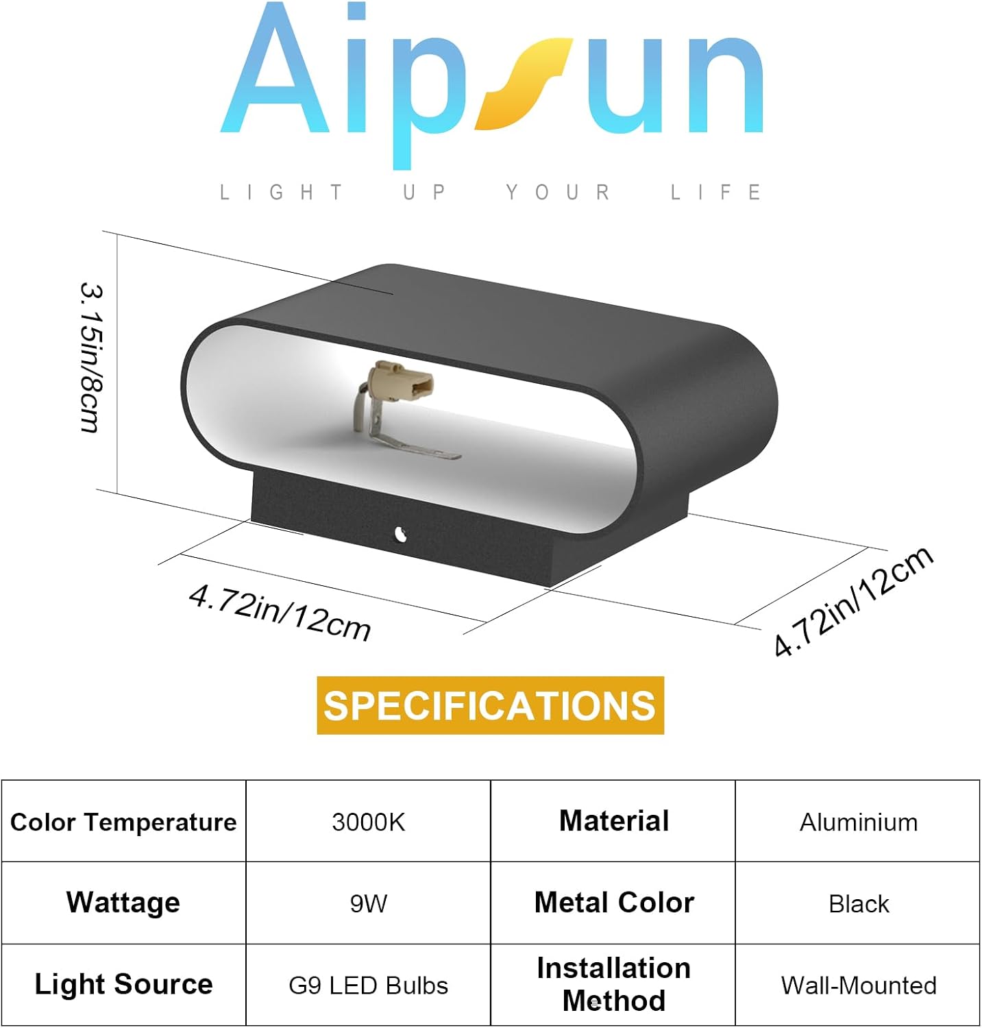 Aipsun Black Modern LED Wall Sconces 4 Packs Indoor Wall Lights Hardwired Up and Down Wall Mount Light for Living Room Bedroom Hallway Corridor Conservatory Warm White 3000K(with G9 Bulbs)