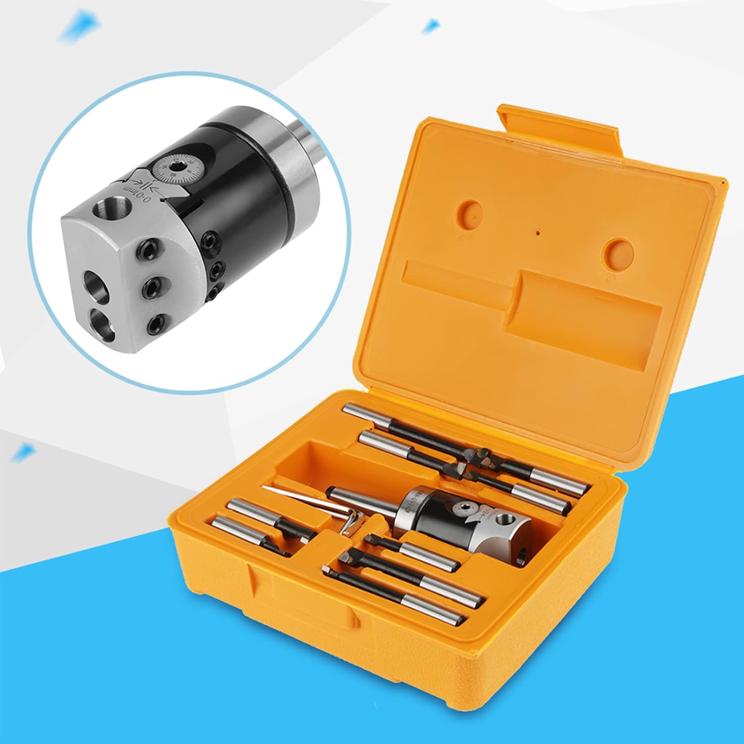 1 Set Boring Head Shank Boring Bar Set, MT2 M10 F1-12 50mm Boring Head with 9pcs 12mm Boring Bars for CNC Millling Machine Lathe Tool Set