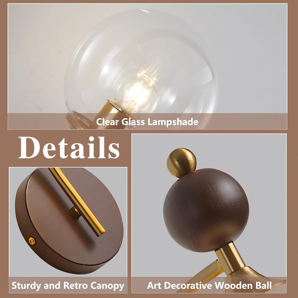 BOKT Gold Wall Sconces 2 Pack Vintage Clear Wall Mounted Lamp Mid Century Modern Wall Sconce Light Set of Two Vanity Light Fixtures Over Mirror Minimalist Glass Wall Sconce