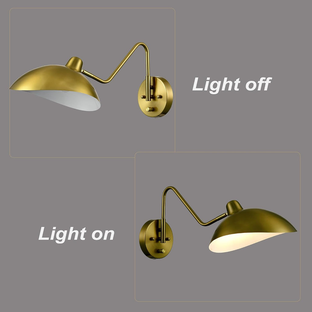 Plug-in Wall Sconce Gold Swing Arm Wall Sconce Brass Wall Lamp with on/Off Switch for Bedroom Set of 2