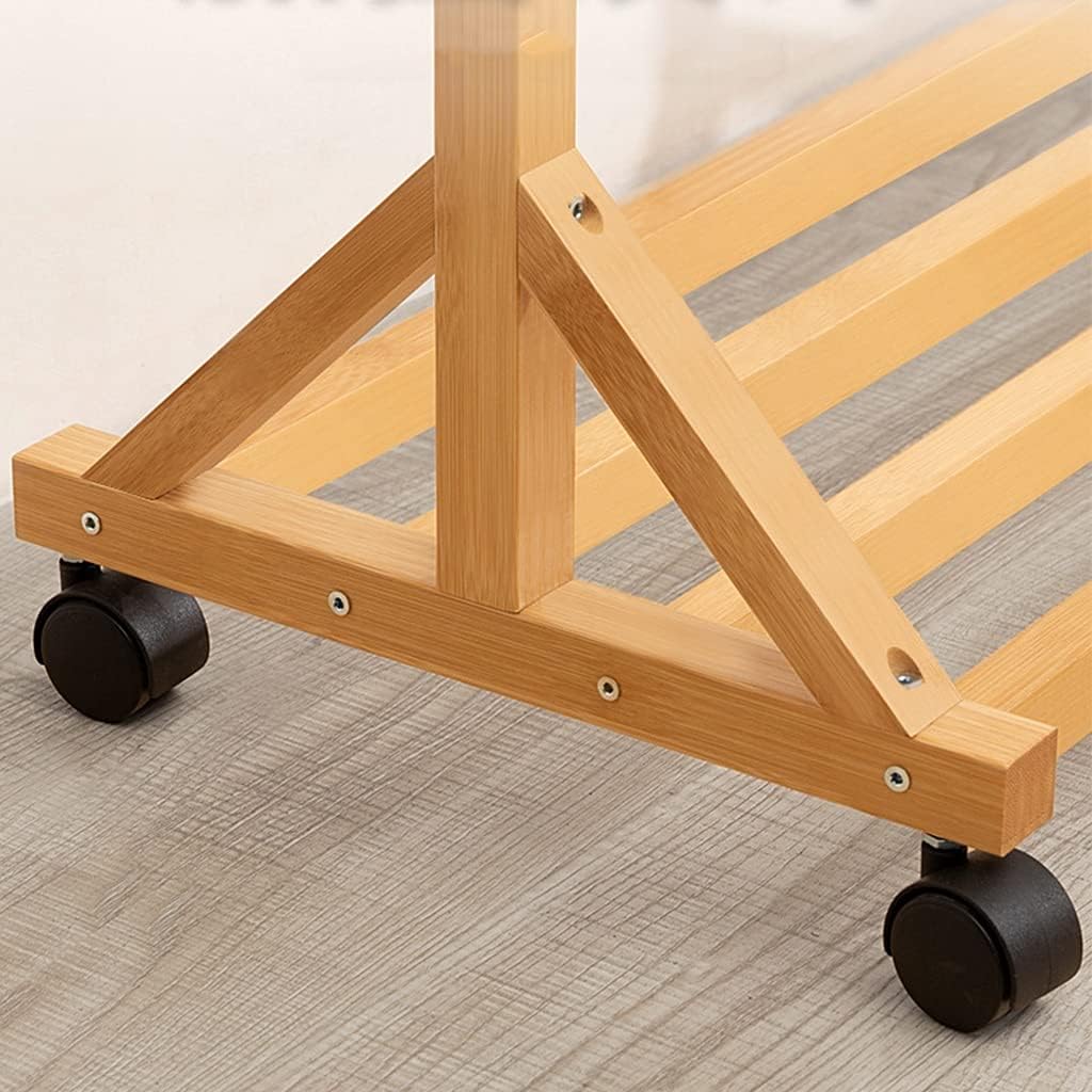 Floor-Standing Solid Wood Rotating Coat Rack，Bamboo Garment Coat Clothes Hanging Orga Rack with Rolling Wheels Easy to Install and Multifunctional Storage Shelves for Bedroom (Wood Color 80c